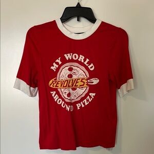 Woman pizza planet Red Graphic T-Shirt with White Trim